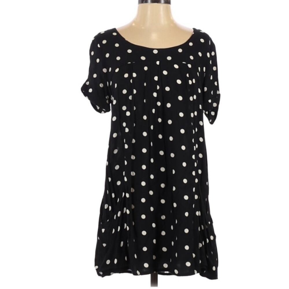 Holding Horses Anthropologie Black & White Polka Dot Short Sleeve Mini Dress S